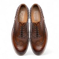 Sapatos Oxford Brogue Wingtip Masculinos em Couro Marrom