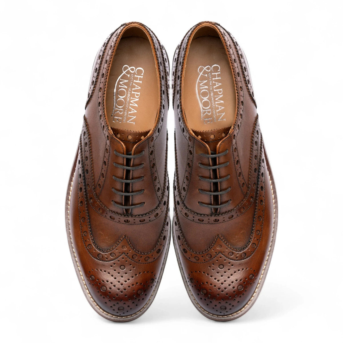 Sapatos Oxford Brogue Wingtip Masculinos em Couro Marrom