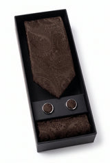 Conjunto de gravata masculina marrom com estampa paisley