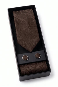 Conjunto de gravata masculina marrom com estampa paisley