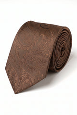 Conjunto de gravata masculina marrom com estampa paisley