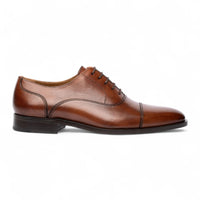 Sapatos Derby Masculinos de Couro Marrom Liso com Biqueira Reta