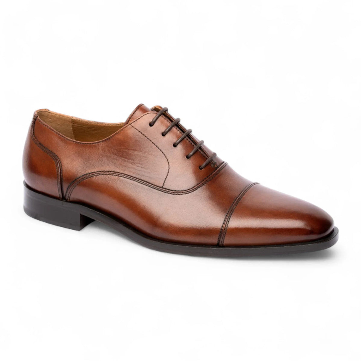 Sapatos Derby Masculinos de Couro Marrom Liso com Biqueira Reta