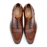 Sapatos Derby Masculinos de Couro Marrom Liso com Biqueira Reta