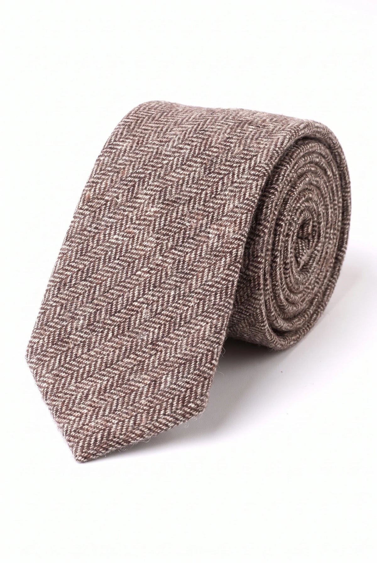 Gravata masculina de tweed marrom com estampa espinha de peixe