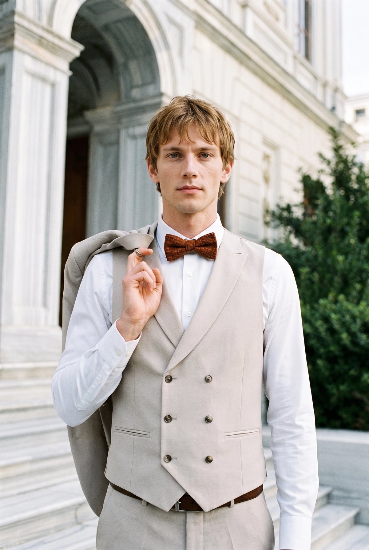 Gravata borboleta masculina em tweed marrom com mistura de lã