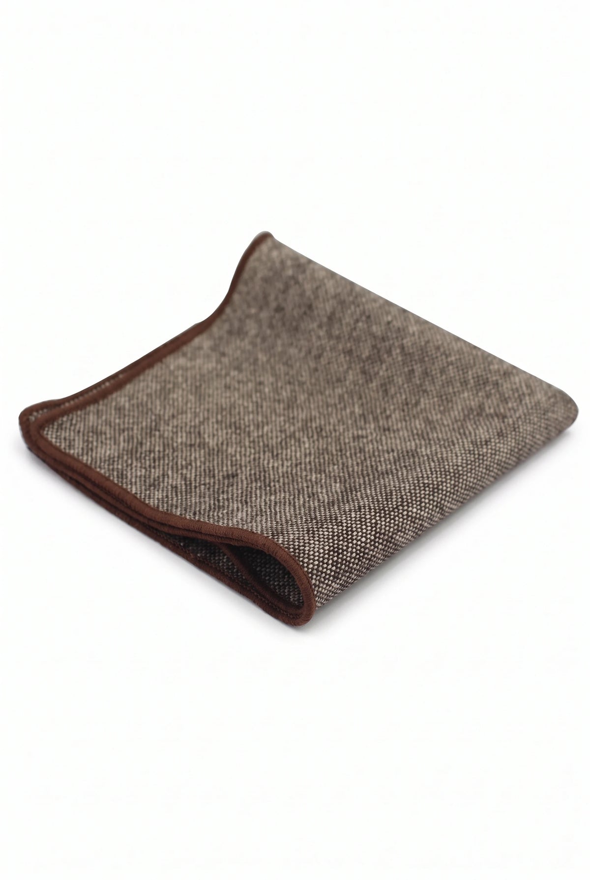 Lenço de bolso masculino em tweed marrom com mistura de lã.