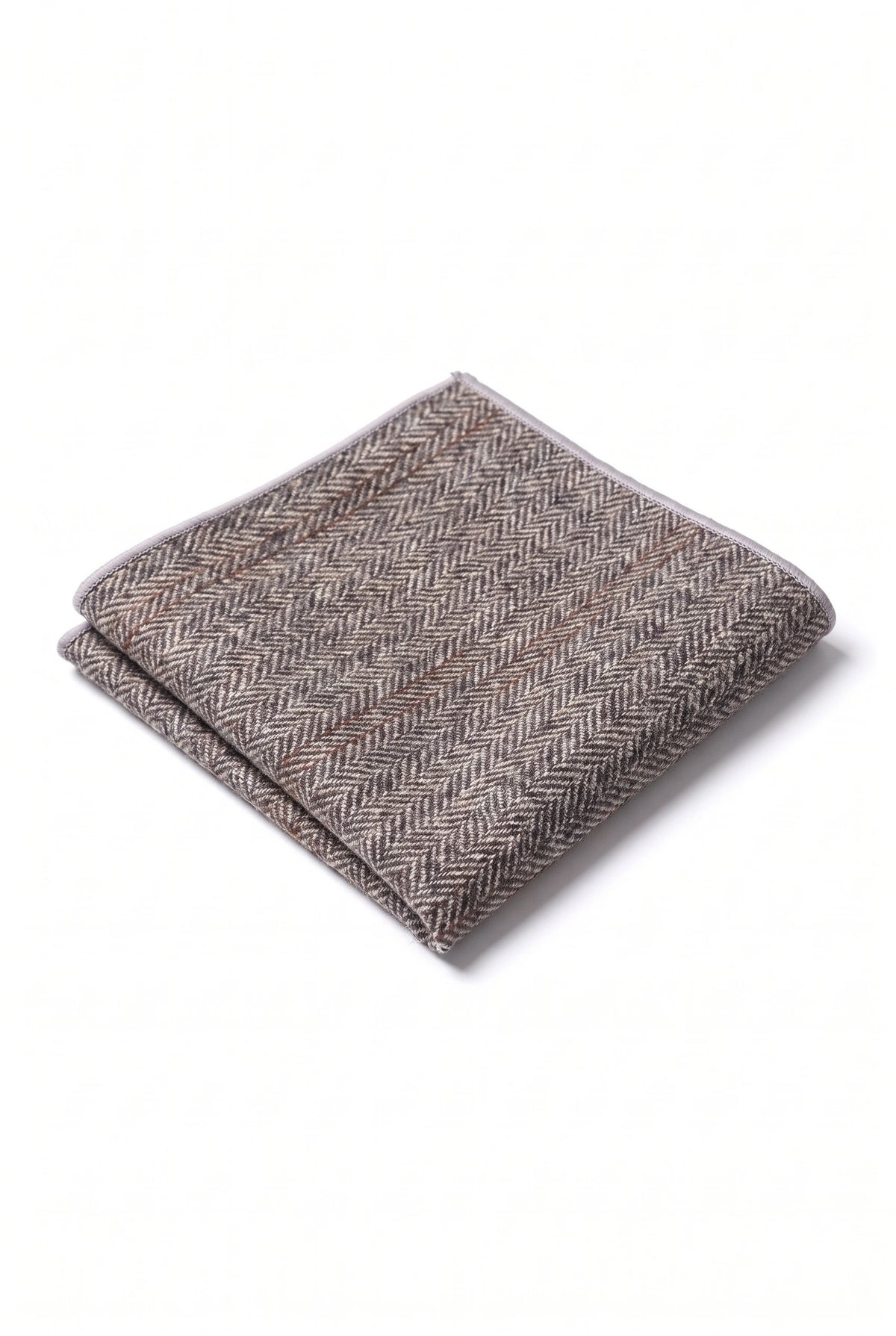 Lenço de bolso masculino em tweed marrom com mistura de lã.