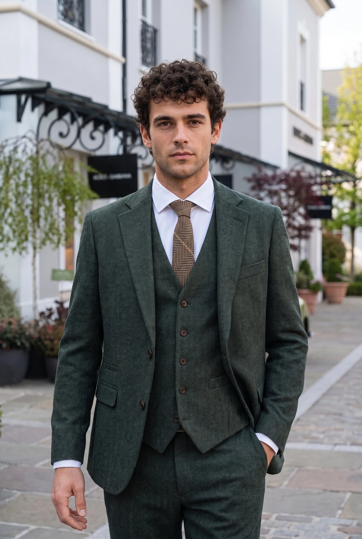 Gravata masculina marrom em tweed de lã mista