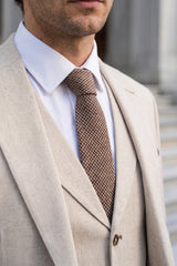 Gravata masculina marrom em tweed de lã mista