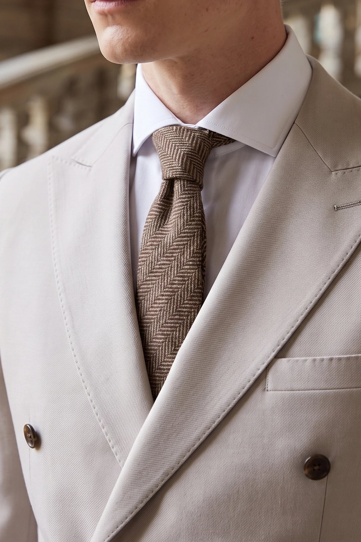 Gravata masculina marrom em tweed de lã mista