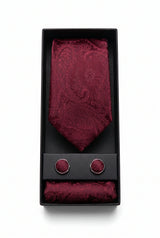 Conjunto de gravata masculina com estampa paisley bordô