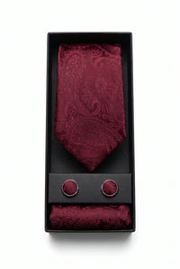 Conjunto de gravata masculina com estampa paisley bordô