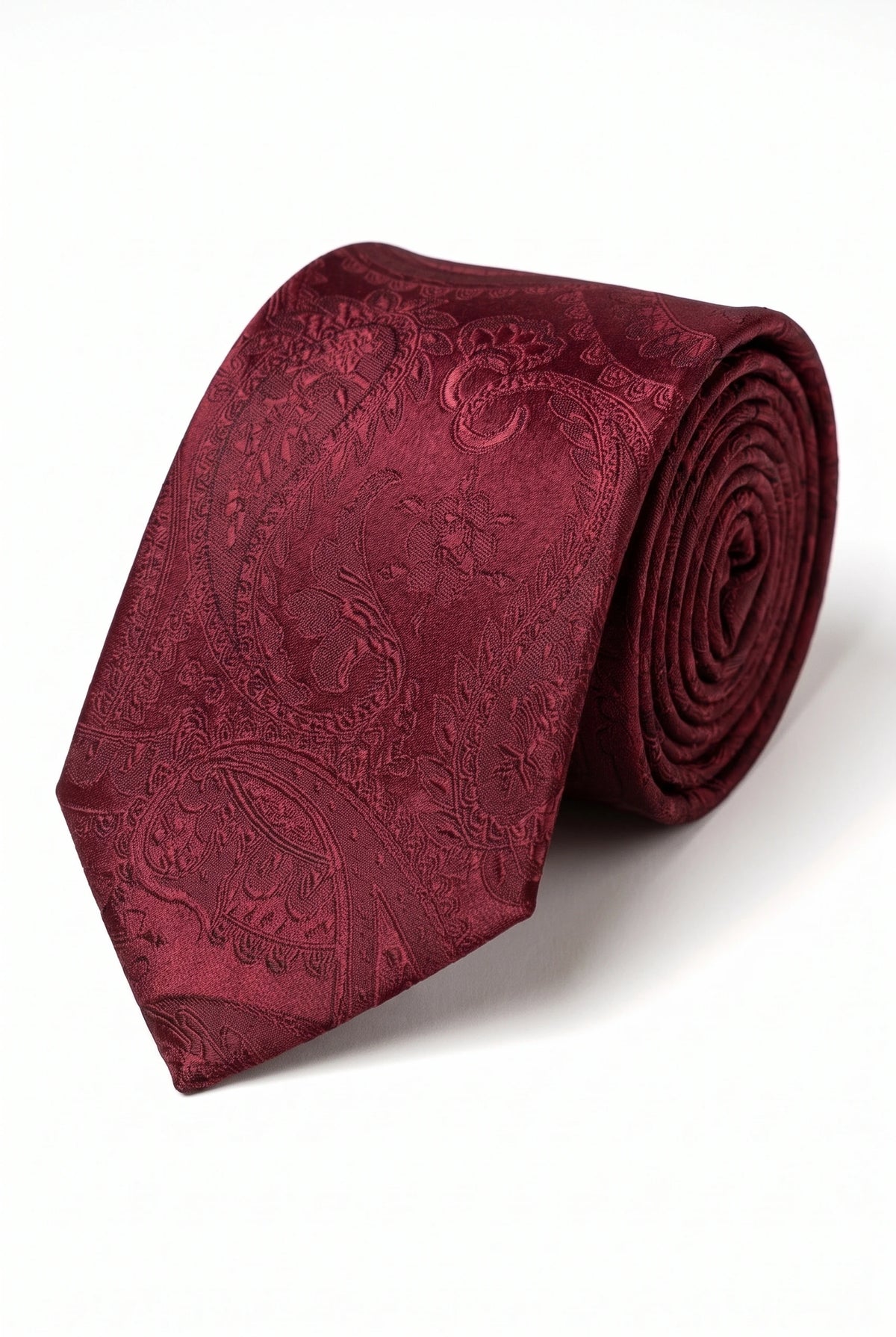 Conjunto de gravata masculina com estampa paisley bordô