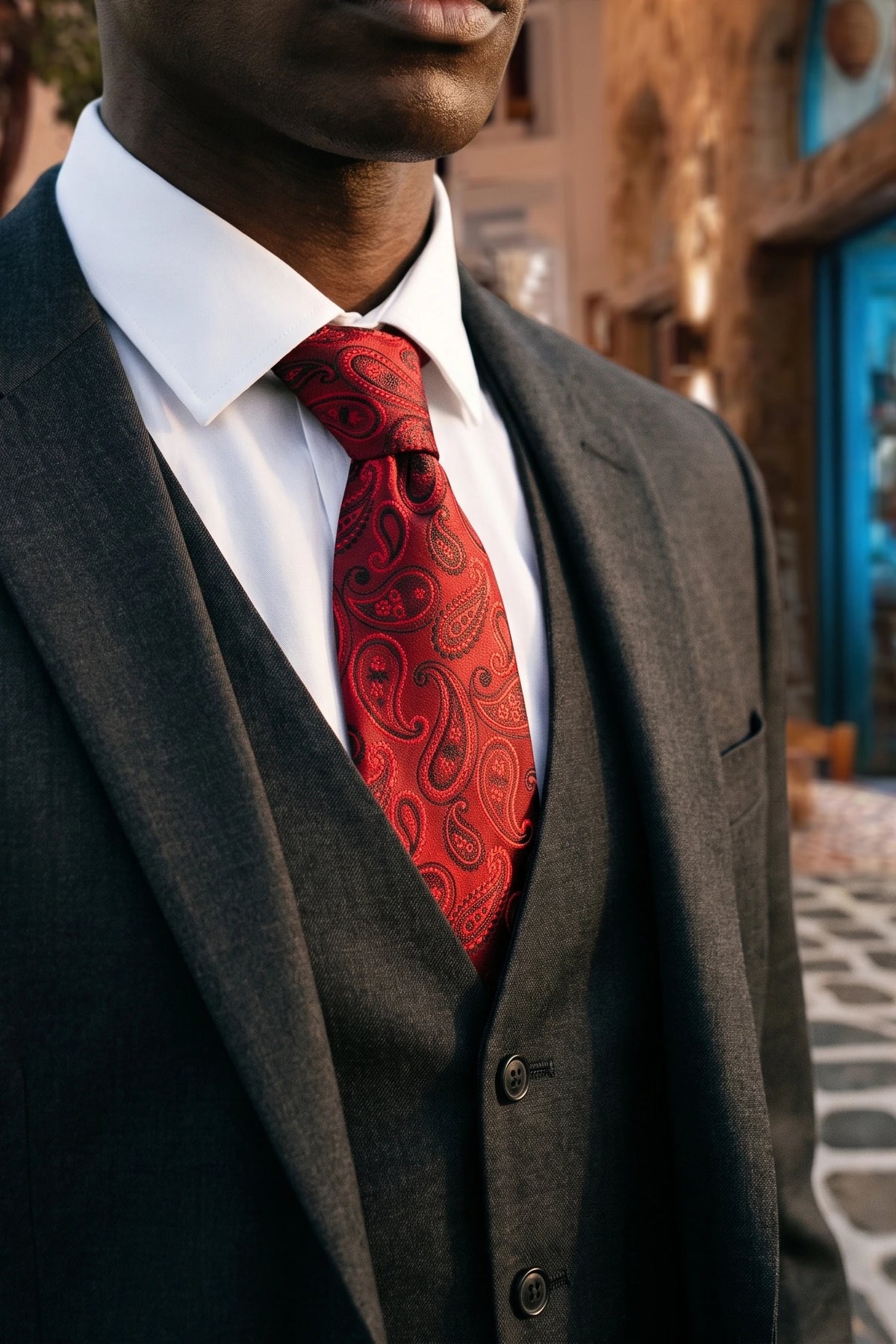 Gravata masculina bordô com estampa paisley