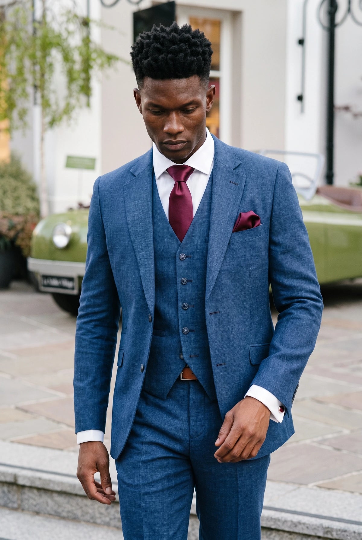 Conjunto de gravata masculina bordô