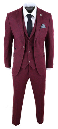 Terno masculino de tweed vinho bordô de 3 peças - STZ17
