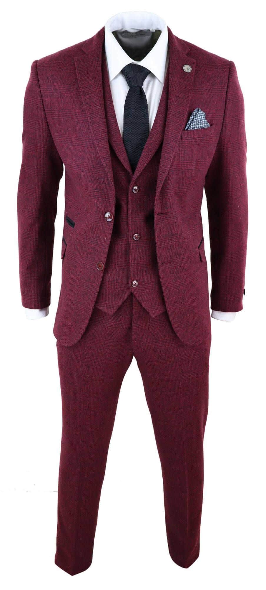Terno masculino de tweed vinho bordô de 3 peças - STZ17