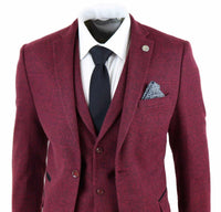 Terno masculino de tweed vinho bordô de 3 peças - STZ17