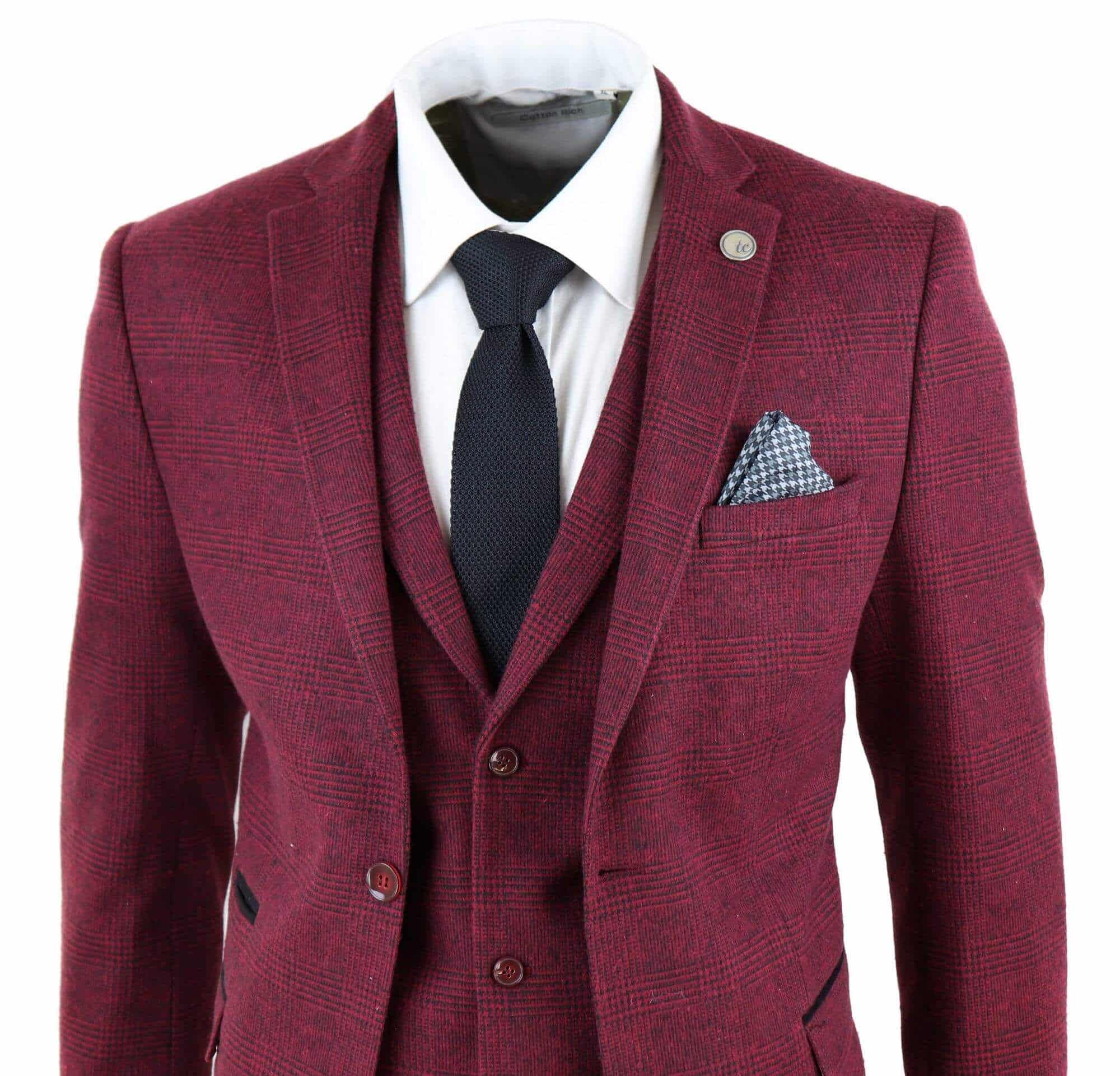 Terno masculino de tweed vinho bordô de 3 peças - STZ17