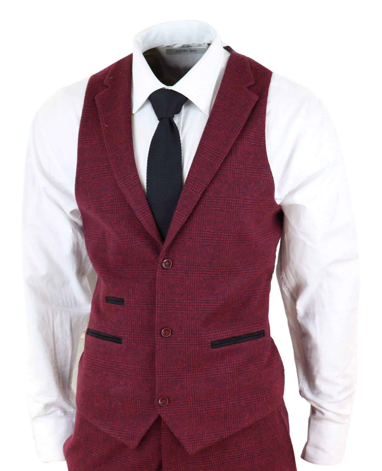 Terno masculino de tweed vinho bordô de 3 peças - STZ17