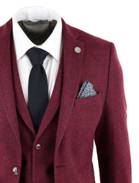 Terno masculino de tweed vinho bordô de 3 peças - STZ17