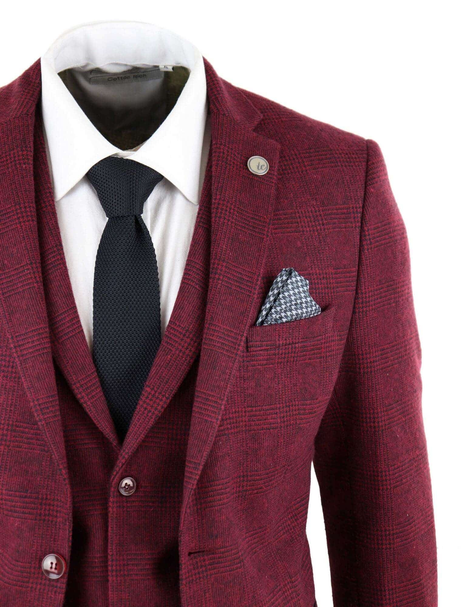 Terno masculino de tweed vinho bordô de 3 peças - STZ17