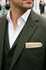 Lenço de bolso masculino em tweed champanhe com mistura de lã.