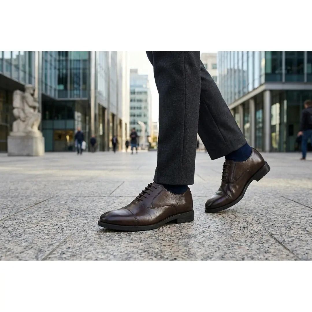 Sapatos Oxford Clássicos Masculinos com Biqueira Reta e Amarração