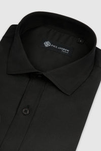 Camisa social masculina clássica com punho duplo e colarinho cutaway - Preta
