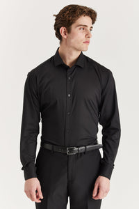 Camisa social masculina clássica com punho duplo e colarinho cutaway - Preta