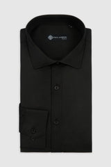 Camisa social masculina clássica com punho duplo e colarinho cutaway - Preta