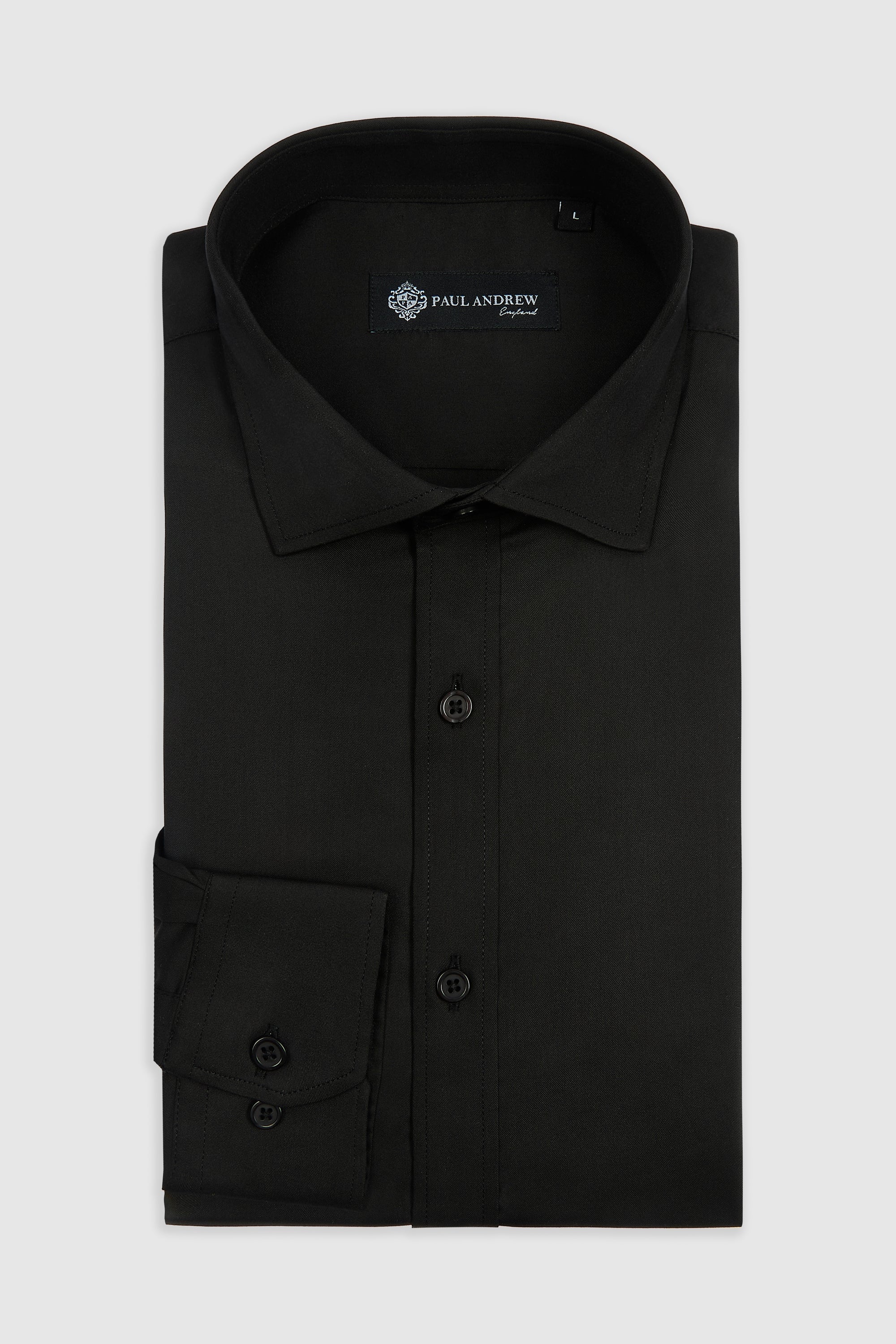 Camisa social masculina clássica com punho duplo e colarinho cutaway - Preta