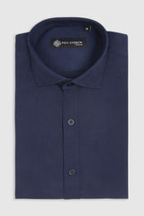 Camisa social masculina clássica com punho duplo e colarinho cutaway - Azul-marinho