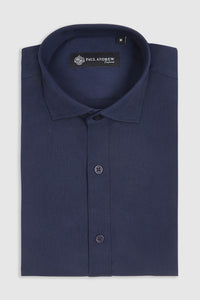 Camisa social masculina clássica com punho duplo e colarinho cutaway - Azul-marinho