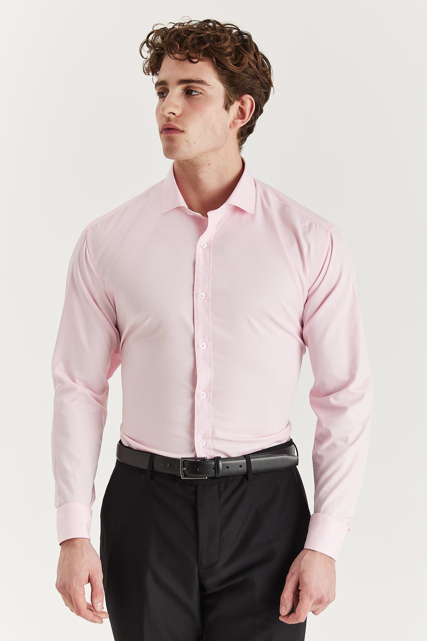 Camisa social masculina clássica com punho duplo e colarinho cutaway - Rosa