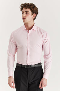 Camisa social masculina clássica com punho duplo e colarinho cutaway - Rosa