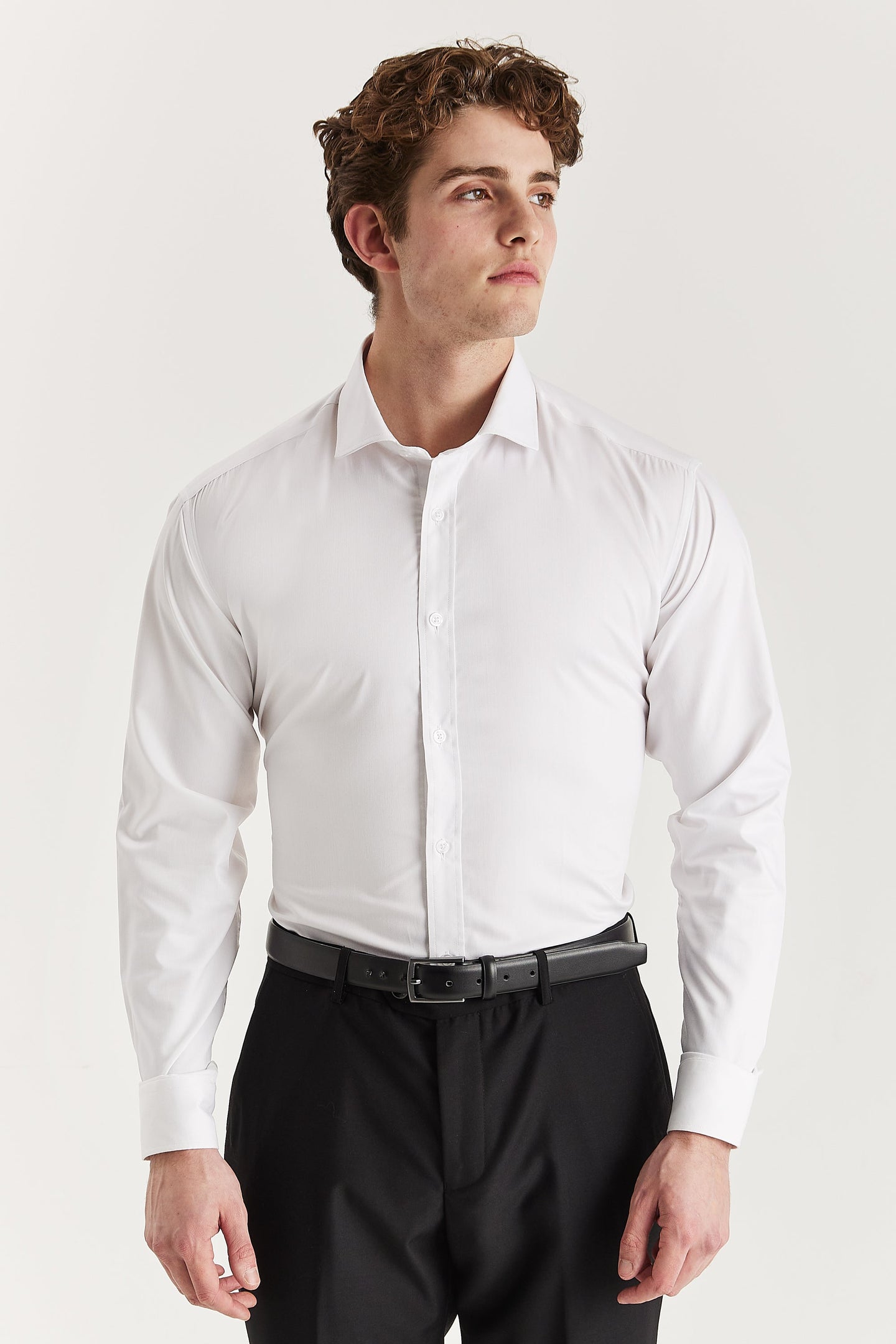 Camisa social masculina clássica com punho duplo e colarinho cutaway - Branca