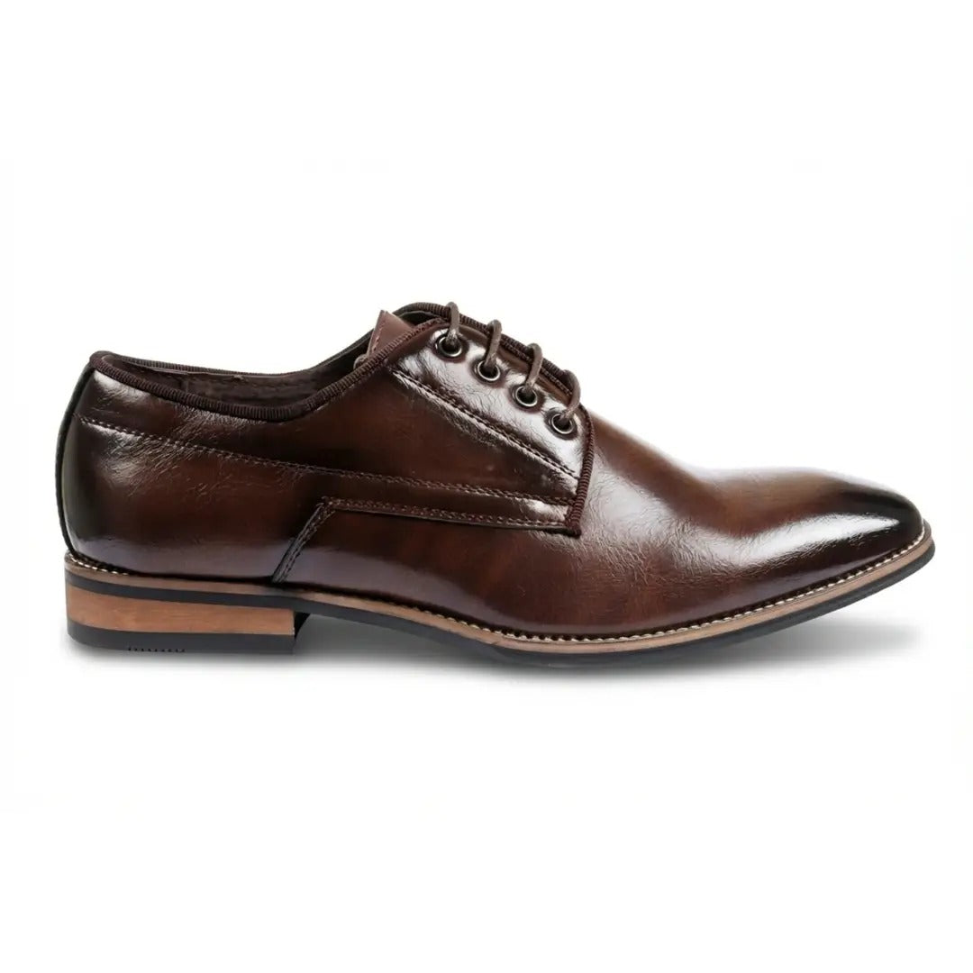 Sapatos Derby Masculinos Clássicos de Bico Liso com Cadarço