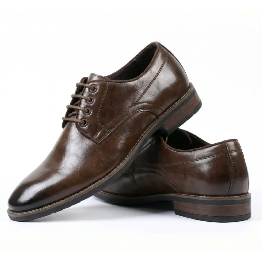Sapatos Derby Masculinos Clássicos de Bico Liso com Cadarço