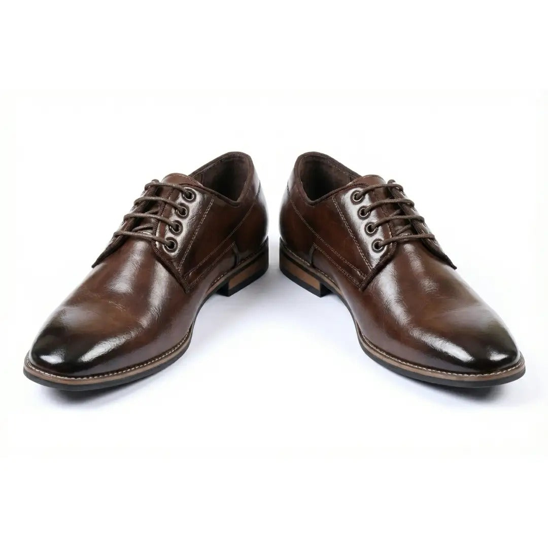 Sapatos Derby Masculinos Clássicos de Bico Liso com Cadarço