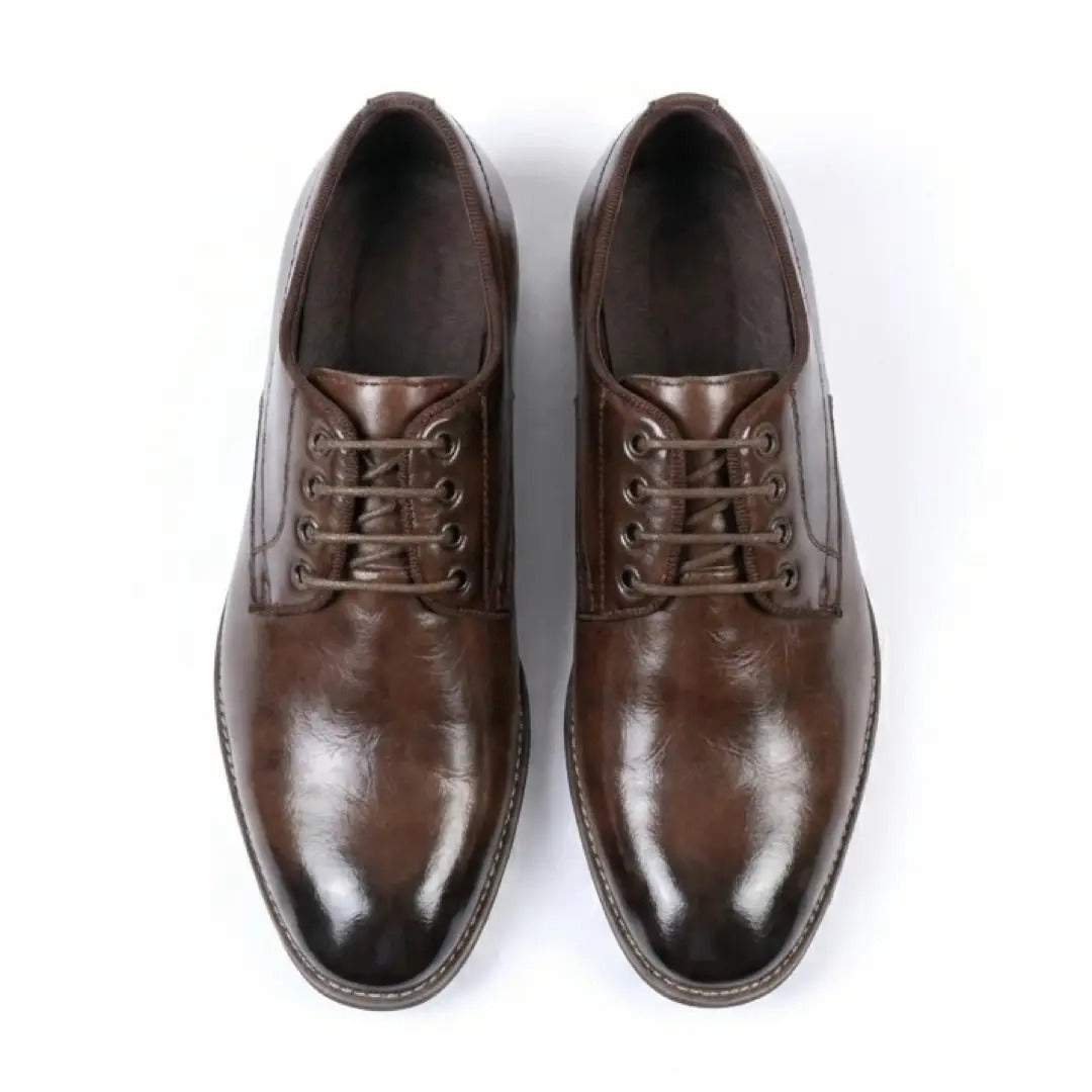 Sapatos Derby Masculinos Clássicos de Bico Liso com Cadarço