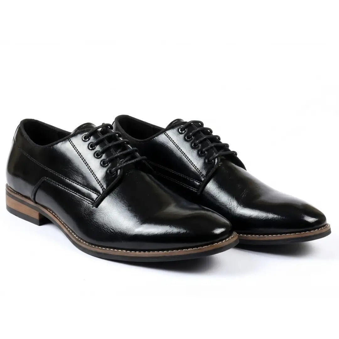 Sapatos Derby Masculinos Clássicos de Bico Liso com Cadarço