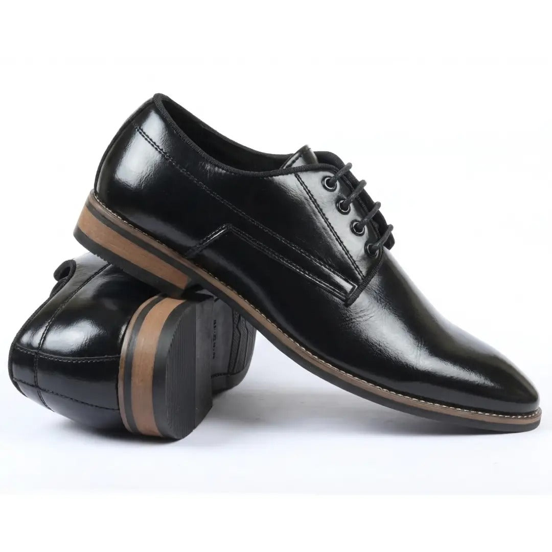 Sapatos Derby Masculinos Clássicos de Bico Liso com Cadarço