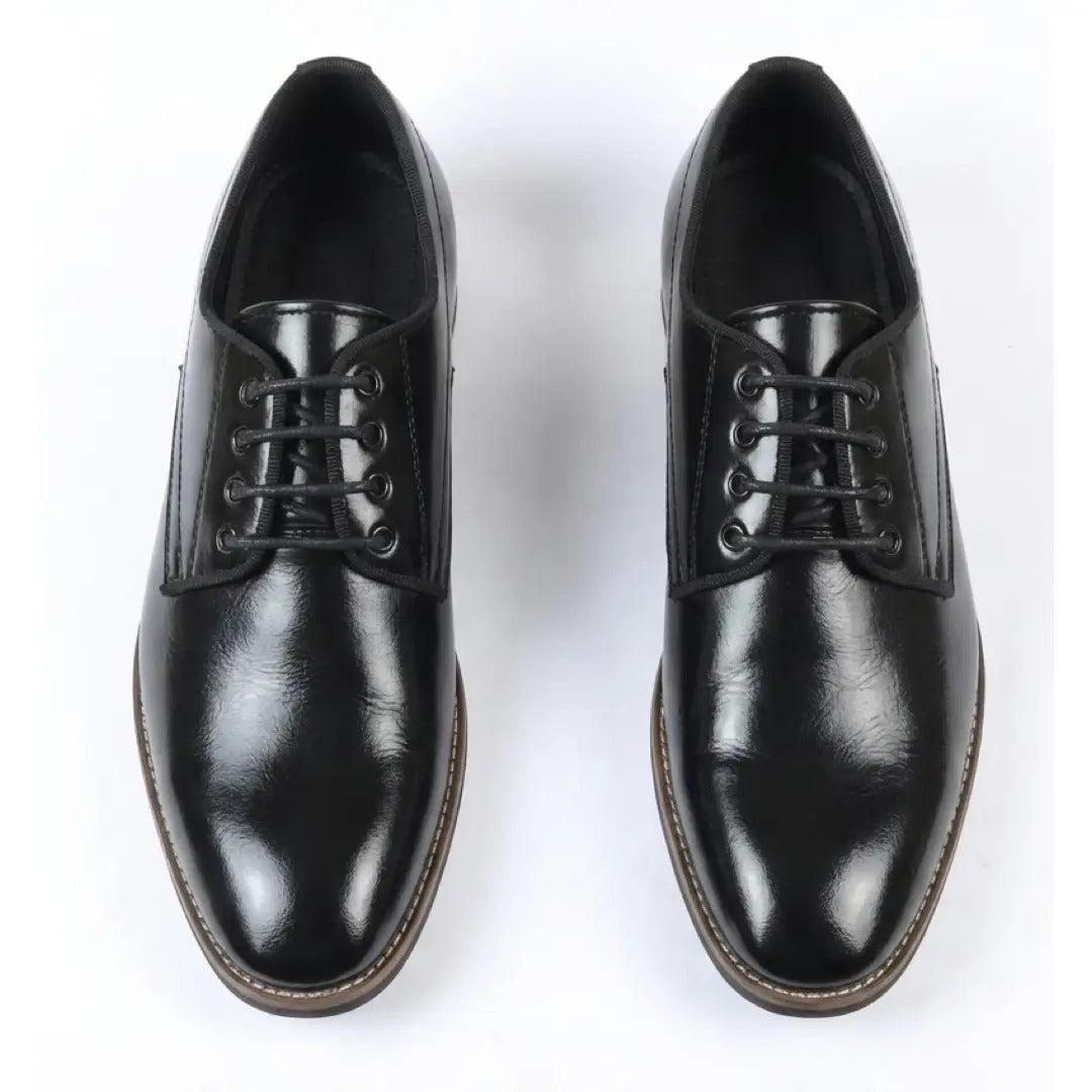 Sapatos Derby Masculinos Clássicos de Bico Liso com Cadarço