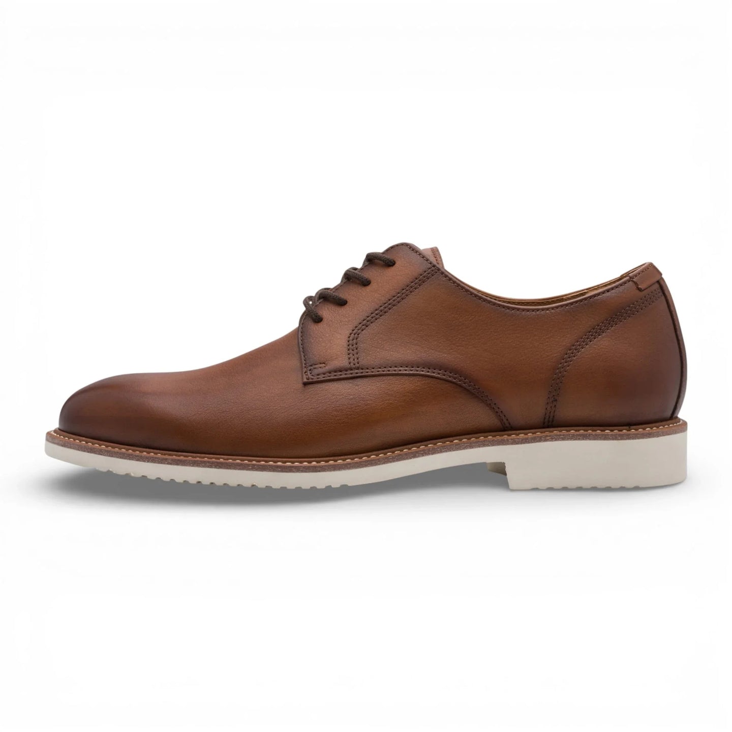 Sapatos Derby de couro marrom conhaque masculinos com bico liso