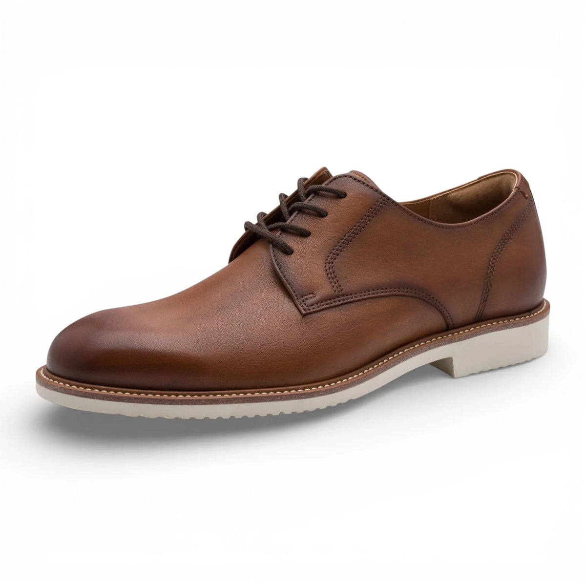 Sapatos Derby de couro marrom conhaque masculinos com bico liso