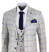 Terno masculino xadrez azul creme para casamento