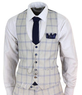 Terno masculino xadrez azul creme para casamento
