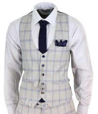 Terno masculino xadrez azul creme para casamento